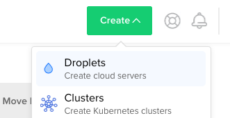 Selecting "Droplets Create cloud servers" from the "Create" dropdown