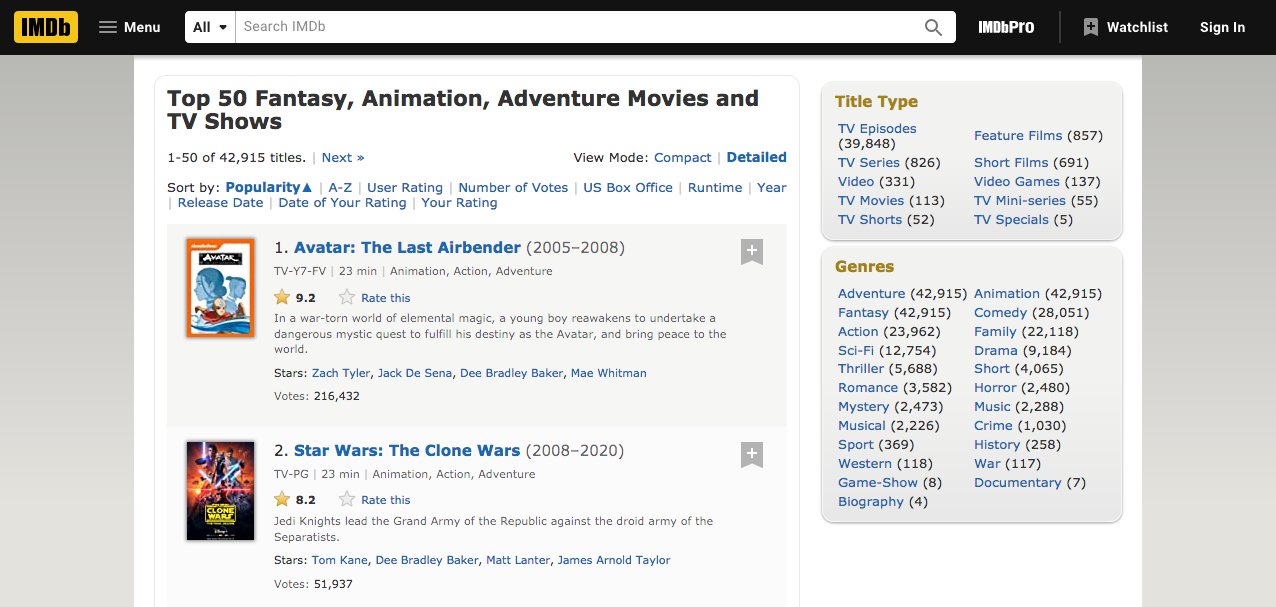 IMDb facets