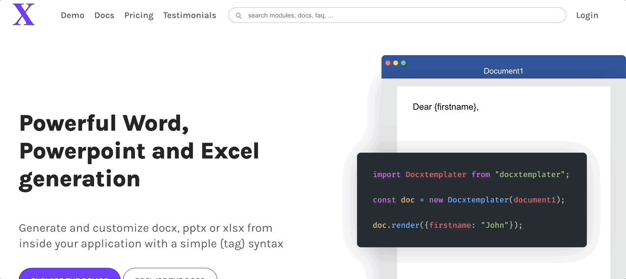 Docxtemplater search bar updating results for 'html'